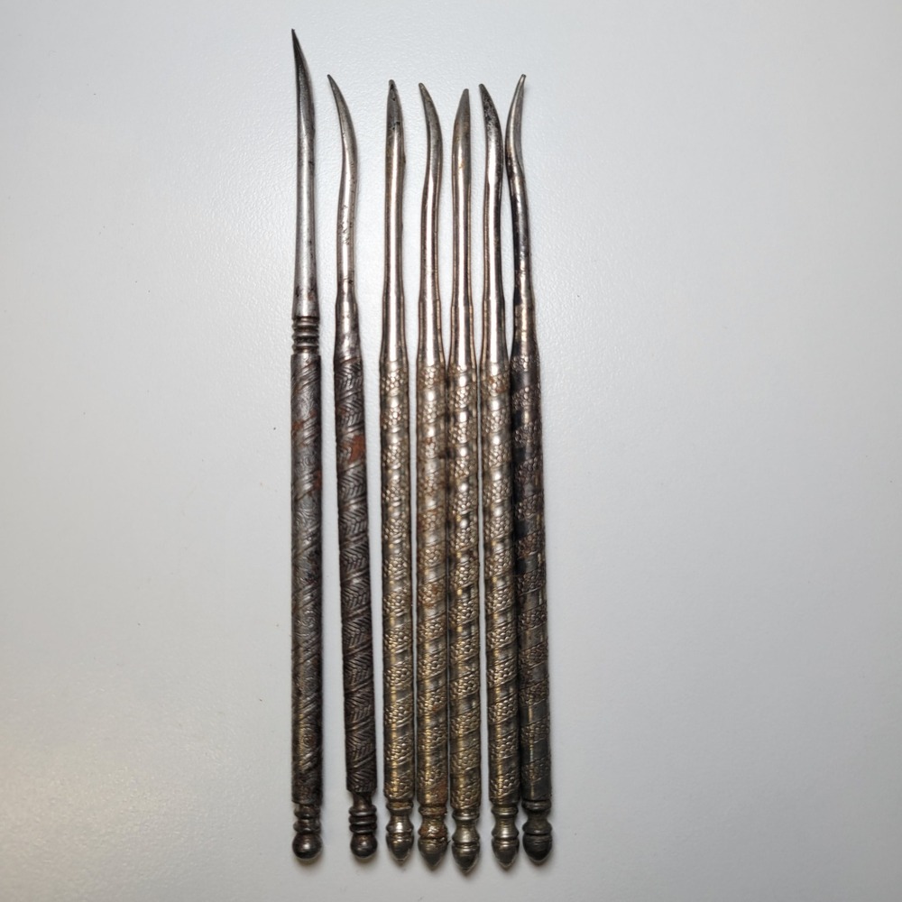 Vintage Metal Nut Pick Set 7 Piece Ornate Textured Silver Tone Kitchen Tools